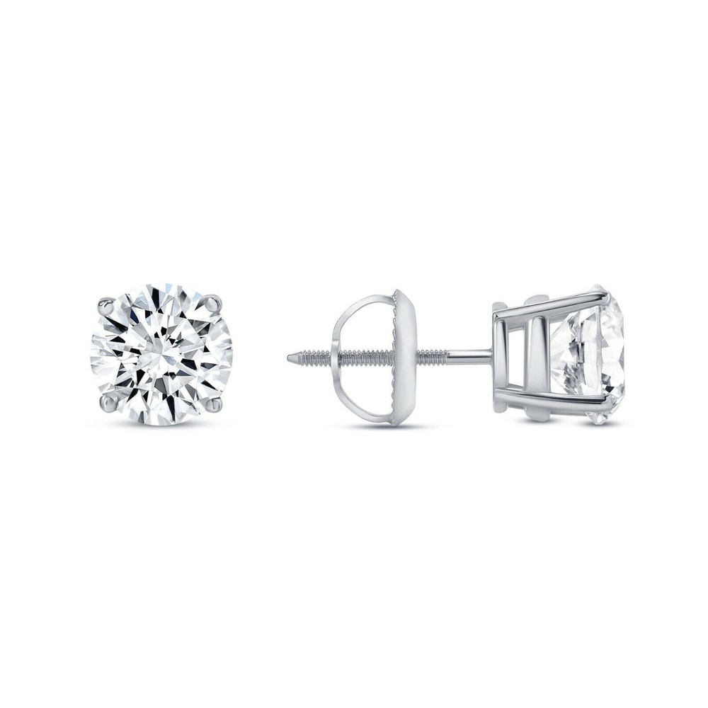 5 Ctw F VVS Round Lab Created Grown Diamond Earrings 14K White Gold w/Screw Back